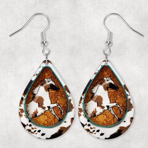Women's Western Horse Cow Print Design Teardrop Handmade Earrings